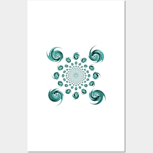 Blue Dance Kaleidoscope Floral Spirals Folk Stylised Ornament Posters and Art